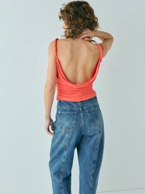 Open-Back Rope Strap Tank Top in Coral